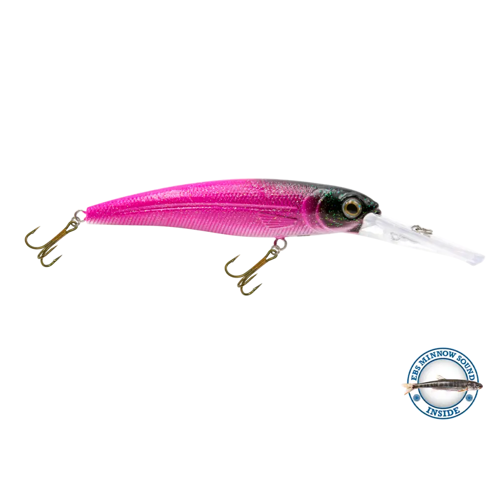 Voyager 15 Walleye Deep-Diving Trolling Crankbait – EBS Sound Technology | Color & Sound: Yellow Sunrise / Minnow Pink