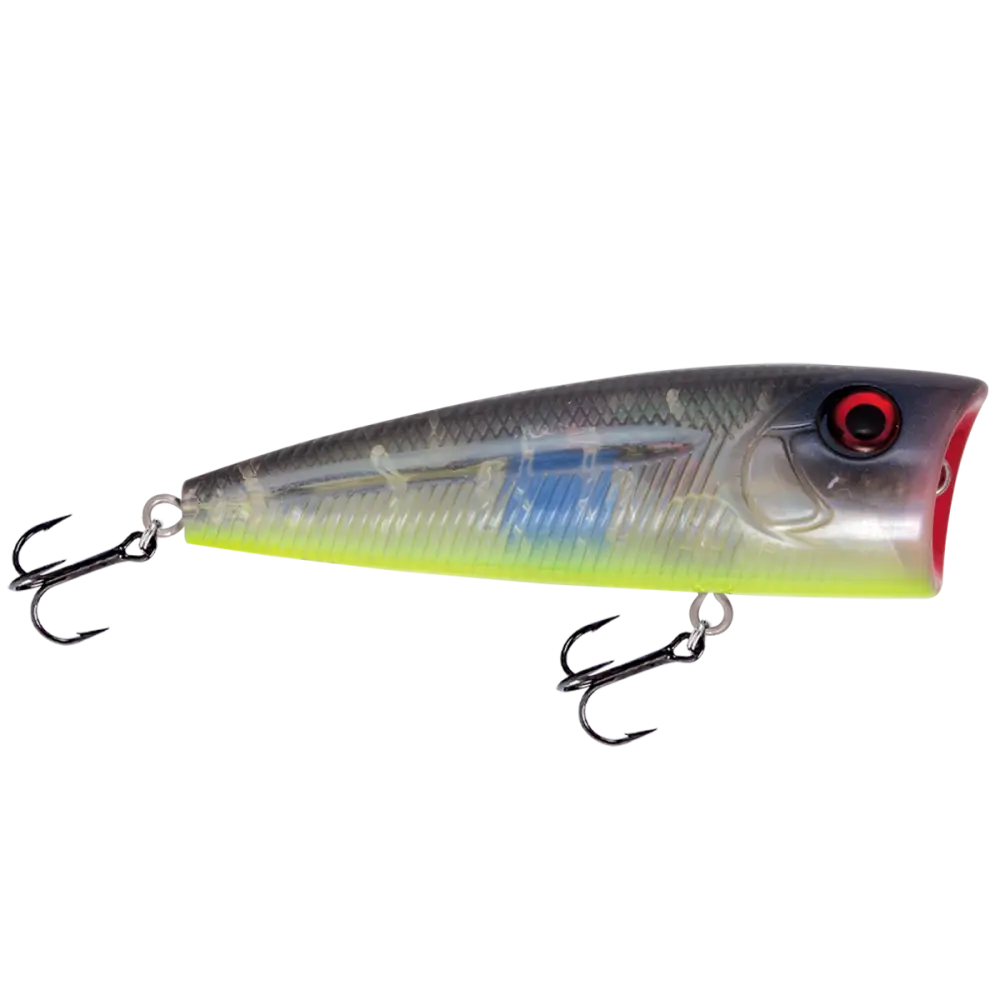 Walk N Pop 77 Topwater Popper | Color: Midnight Beauty Shad Black Back Chrome Tennessee Bluetreuse Pure Bone Silver