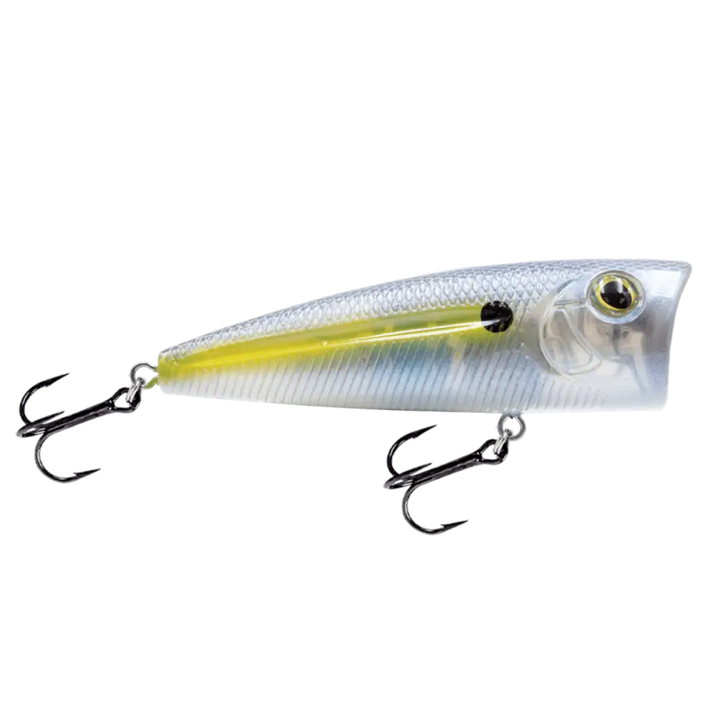 Walk N Pop 77 Topwater Popper for Bass – EBS Sound Technology | Color: Black Back Chrome Shad Beauty Bluetreuse True