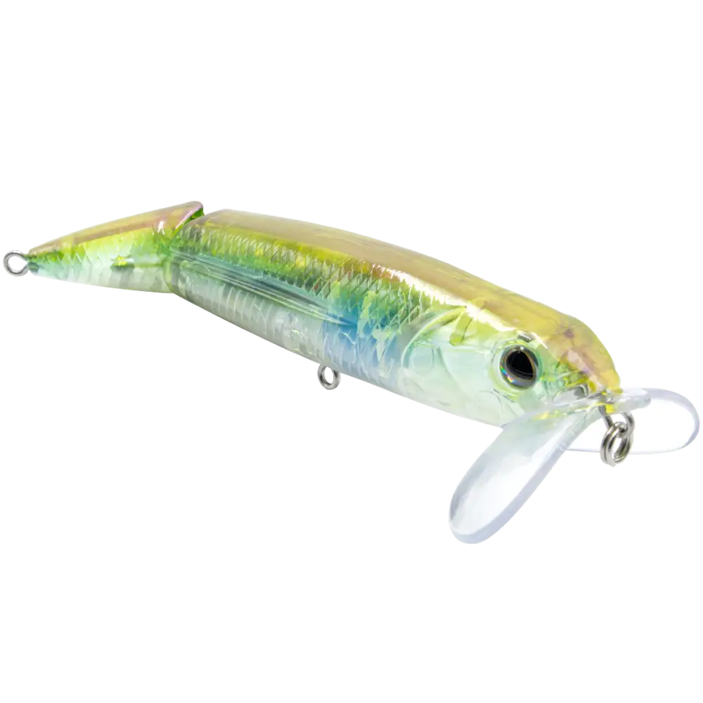 Walking Boss II Jr. 4’’ Jointed Topwater Lure – EBS Sound Technology | Color: Chartreuse Blue Shiner Black Back Chrome