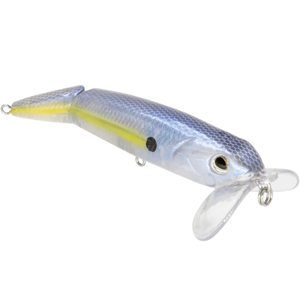 Walking Boss II Jr. 4’’ Jointed Topwater Lure – EBS Sound Technology | Color: Chartreuse Blue Shiner Black Back Chrome
