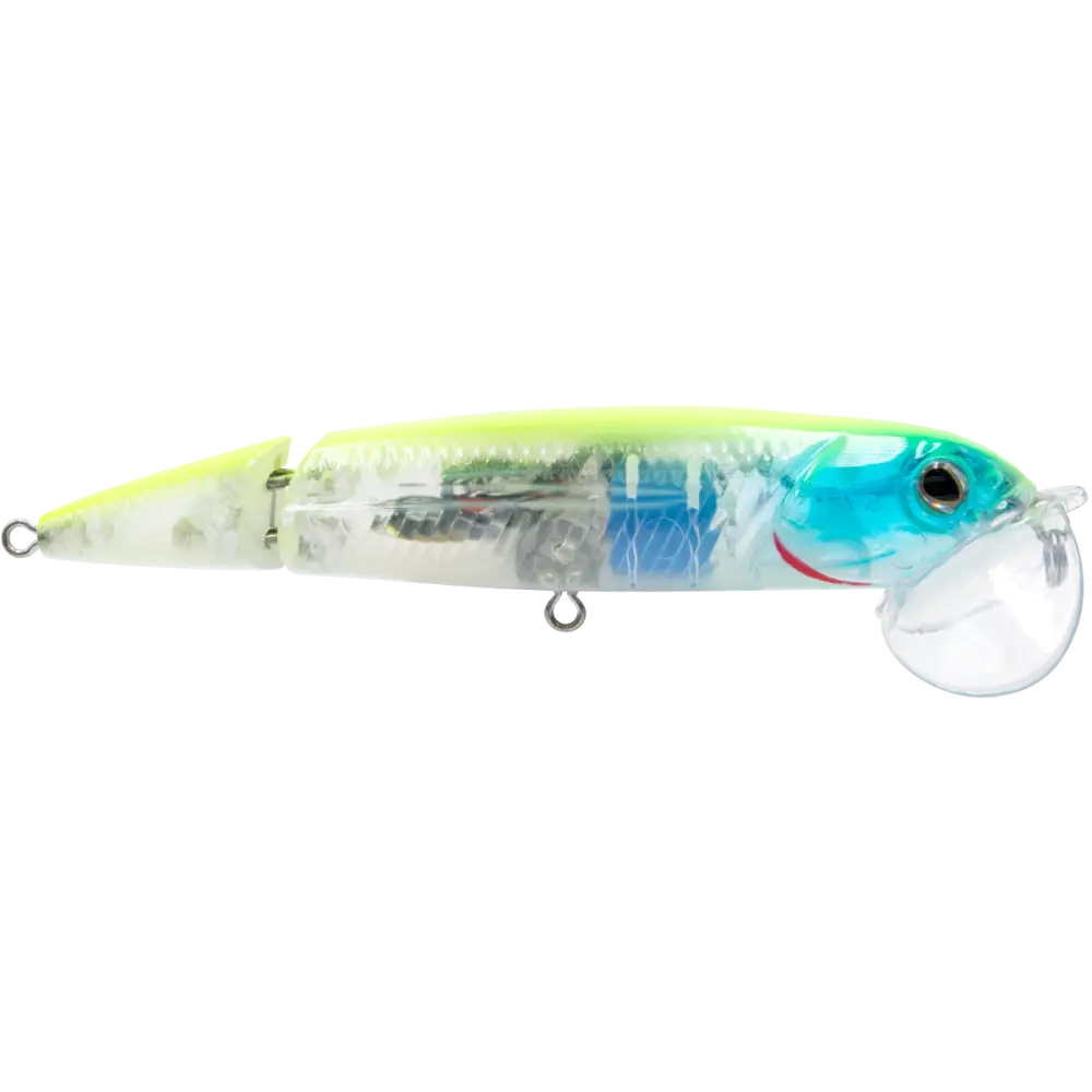Walking Boss II Jr. 4’’ Jointed Topwater Lure – EBS Sound Technology | Color: Chartreuse Blue Shiner Black Back Chrome