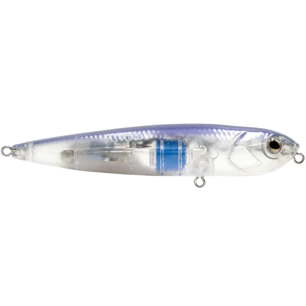 Walking Boss Jr. 4’’ Walk-the-Dog Topwater Lure – EBS Sound Technology | Color: XXX Shad Black Back Chrome Bluetreuse