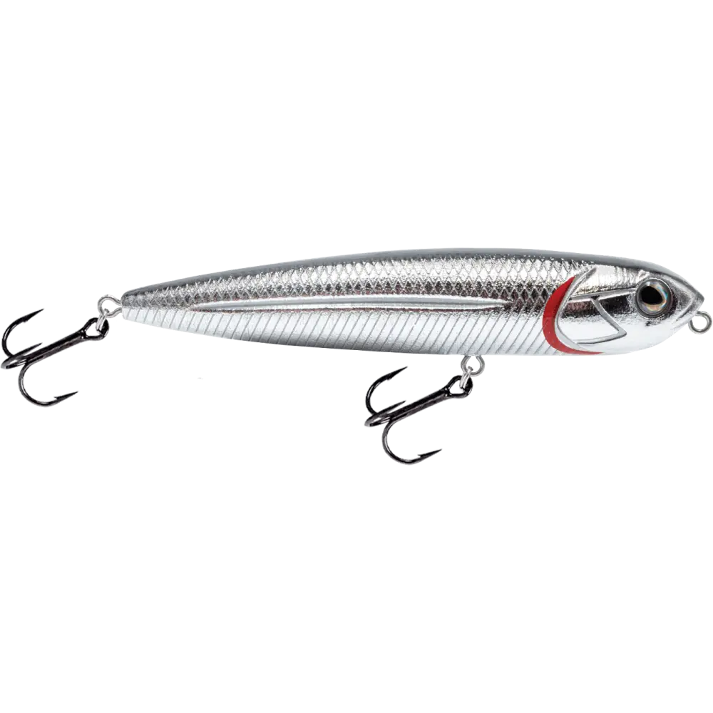 Walking Boss Jr. 4’’ Walk-the-Dog Topwater Lure – EBS Sound Technology | Color: XXX Shad Black Back Chrome Bluetreuse