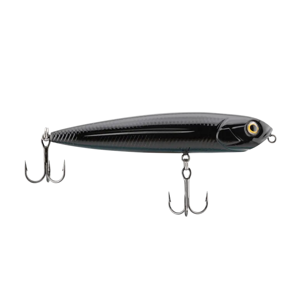 Walking Boss Jr. 4’’ Walk-the-Dog Topwater Lure – EBS Sound Technology | Color: XXX Shad Black Back Chrome Bluetreuse