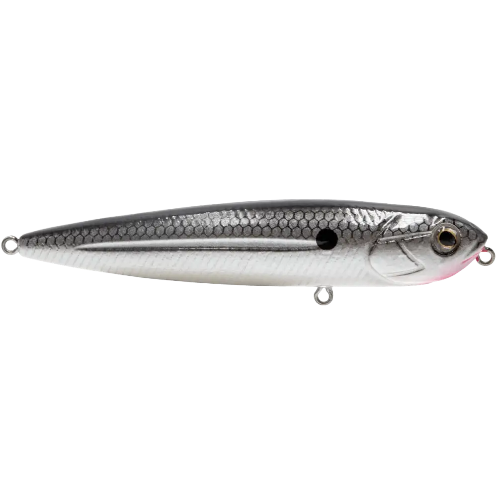 Walking Boss Jr. 4’’ Walk-the-Dog Topwater Lure – EBS Sound Technology | Color: XXX Shad Black Back Chrome Bluetreuse