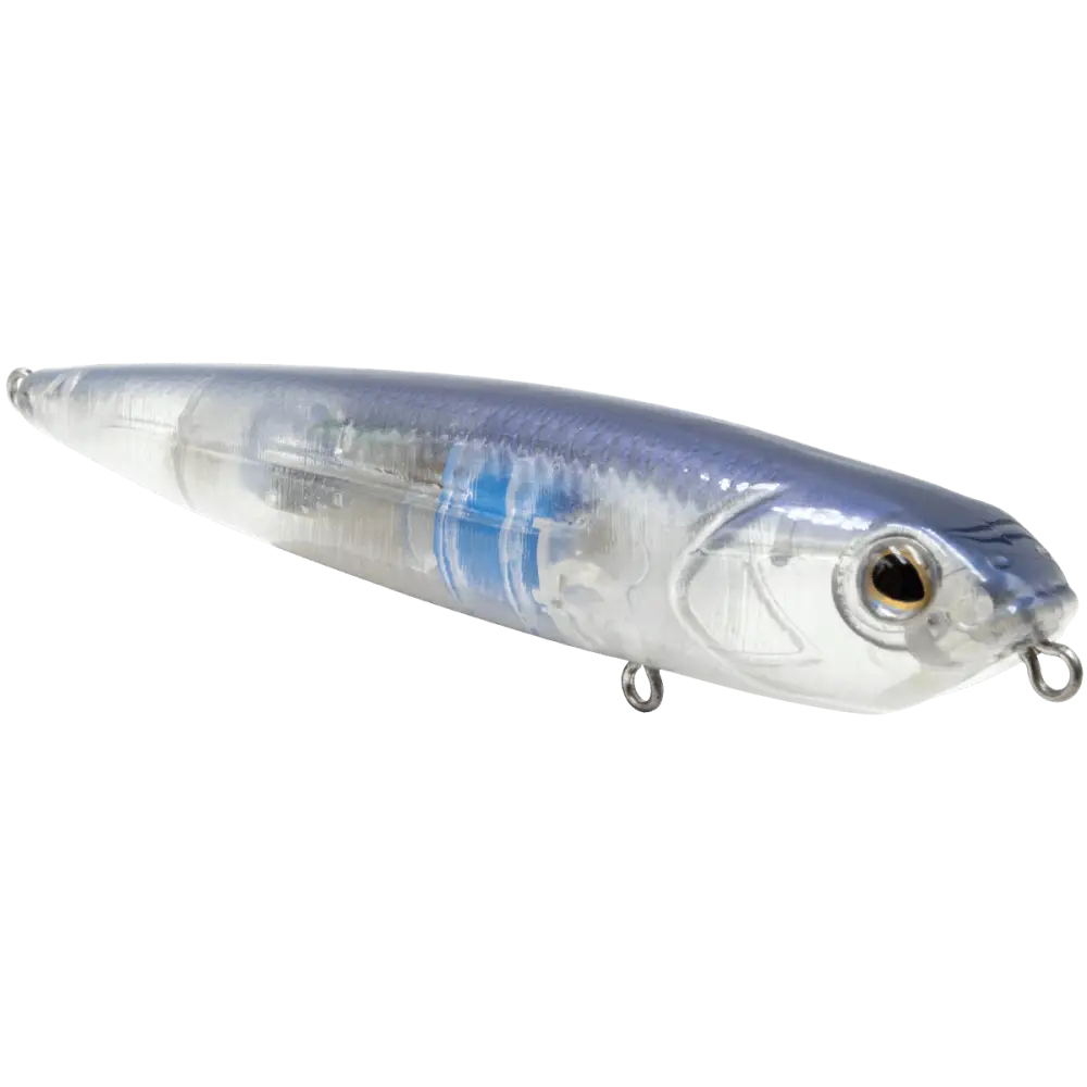 Walking Boss Jr. 4’’ Walk-the-Dog Topwater Lure – EBS Sound Technology | Color: XXX Shad Black Back Chrome Bluetreuse