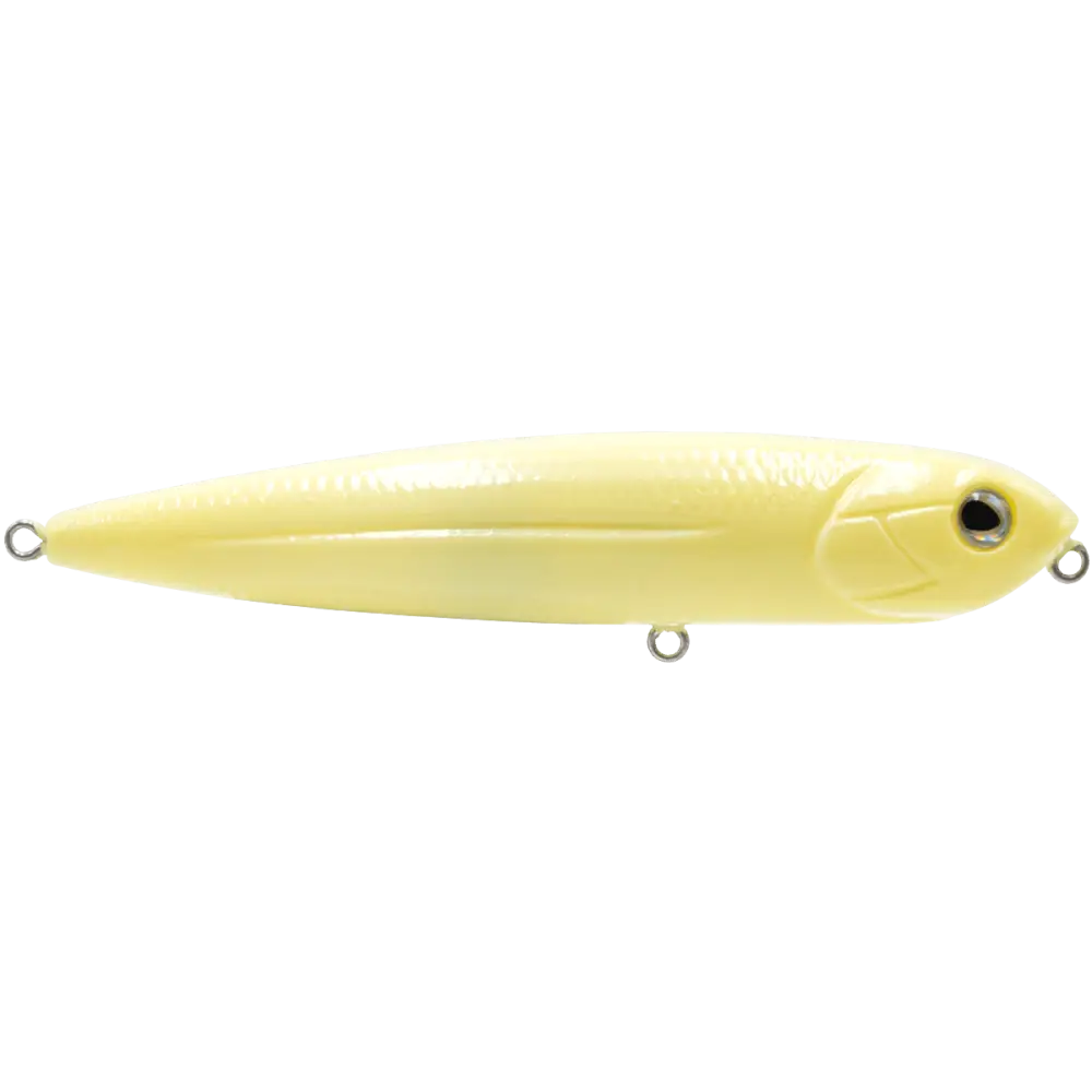 Walking Boss Jr. 4’’ Walk-the-Dog Topwater Lure – EBS Sound Technology | Color: XXX Shad Black Back Chrome Bluetreuse