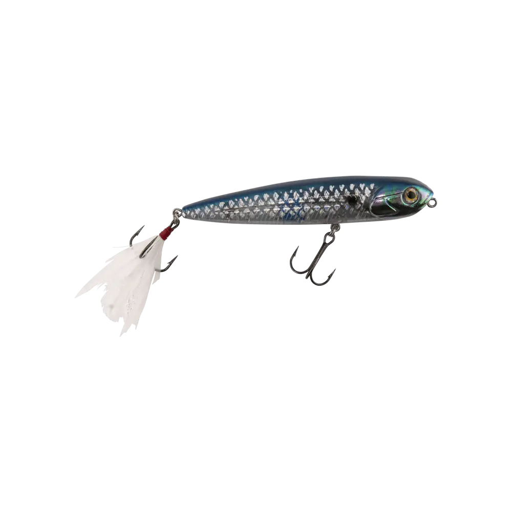Walking Boss Jr. 4’’ Walk-the-Dog Topwater Lure – EBS Sound Technology | Color: XXX Shad Black Back Chrome Bluetreuse