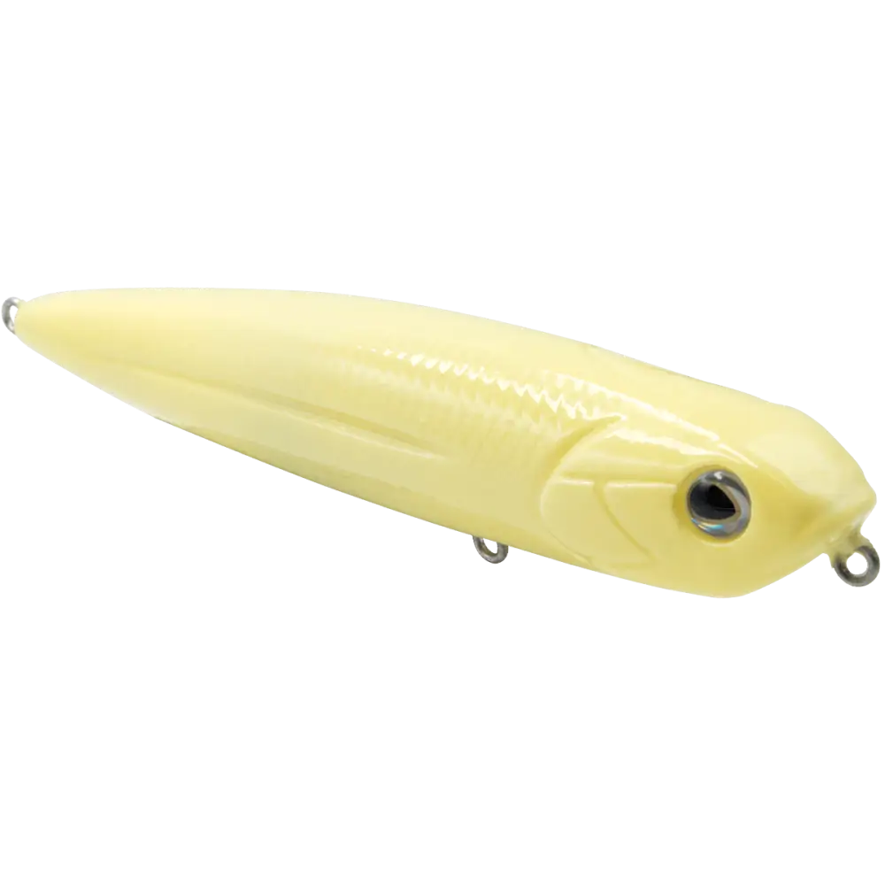 Walking Boss Jr. 4’’ Walk-the-Dog Topwater Lure – EBS Sound Technology | Color: XXX Shad Black Back Chrome Bluetreuse