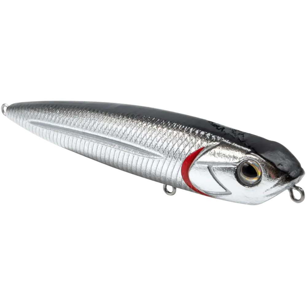 Walking Boss Jr. 4’’ Walk-the-Dog Topwater Lure – EBS Sound Technology | Color: XXX Shad Black Back Chrome Bluetreuse