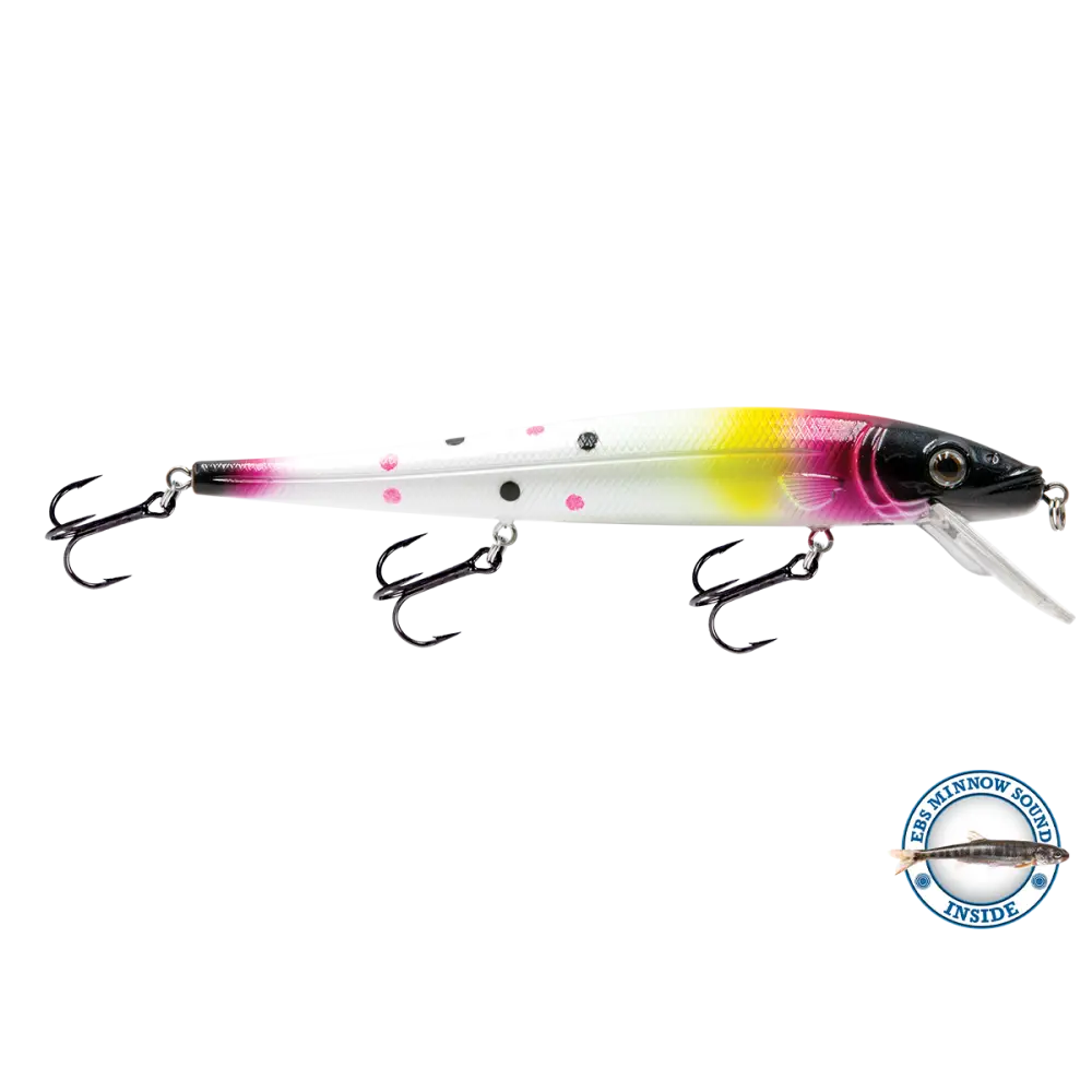 Walleye Jerkbait 136 Suspending – EBS Sound Technology | Color & Sound: Pink Crush / Perch Candy Corn / Blue Tiger