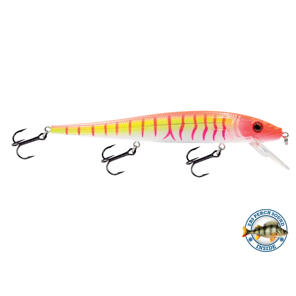 Walleye Jerkbait 136 Suspending – EBS Sound Technology | Color & Sound: Pink Crush / Perch Candy Corn / Blue Tiger