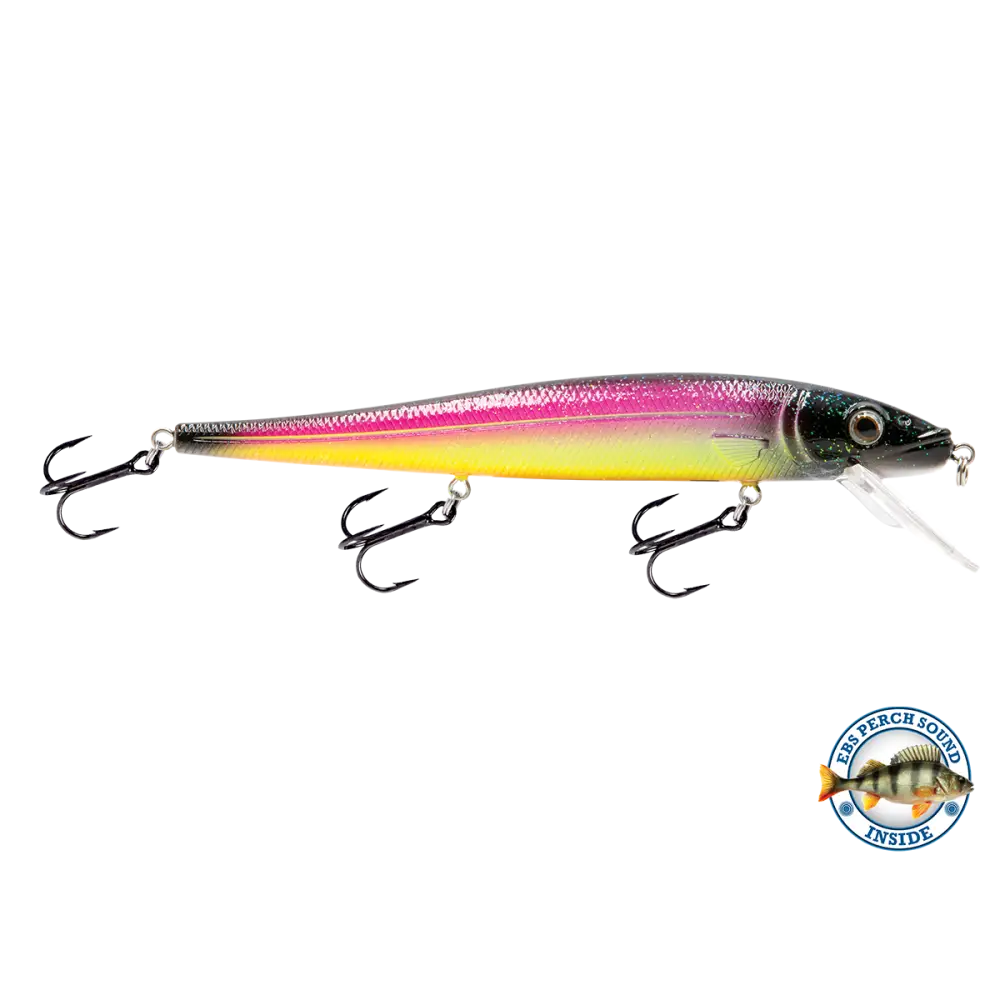 Walleye Jerkbait 136 Suspending – EBS Sound Technology | Color & Sound: Pink Crush / Perch Candy Corn / Blue Tiger