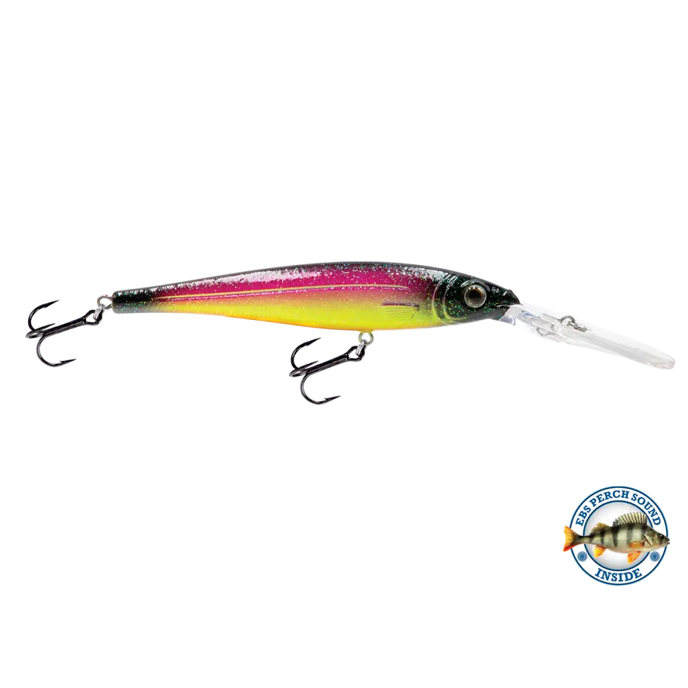 Walleye Minnow 111 Crankbait – EBS Sound Technology | Color & Sound: Yellow Sunrise / Pink Crush / Perch Blue Tiger