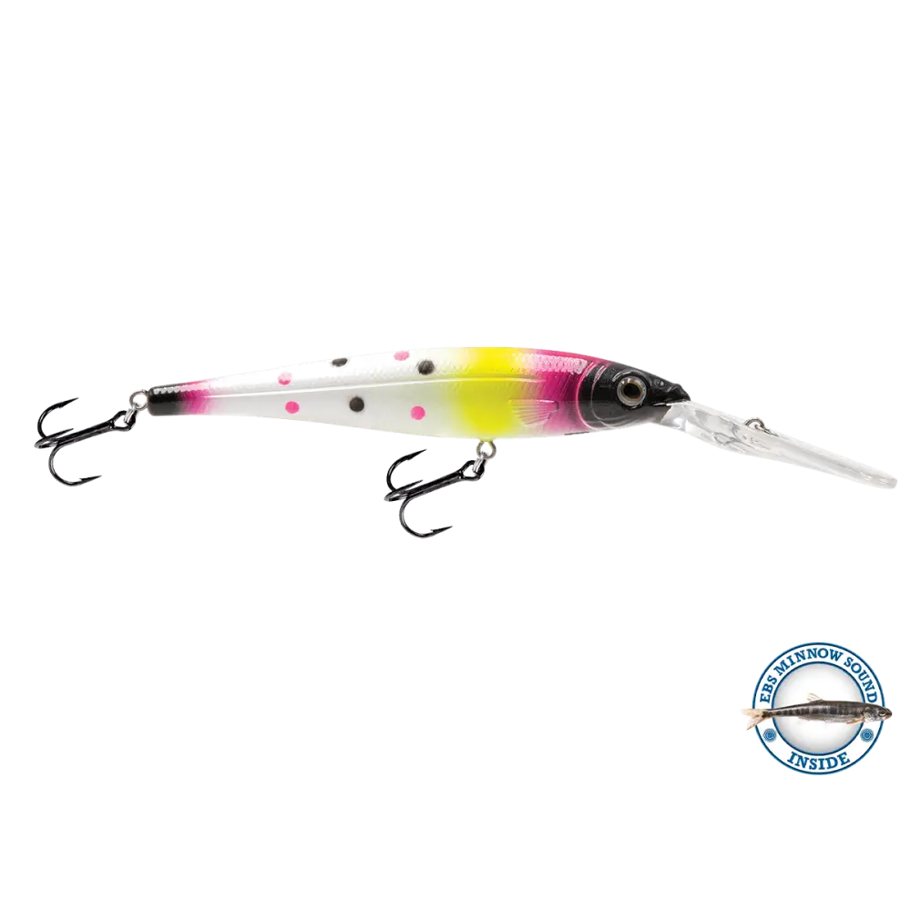 Walleye Minnow 111 Crankbait – EBS Sound Technology | Color & Sound: Yellow Sunrise / Pink Crush / Perch Blue Tiger