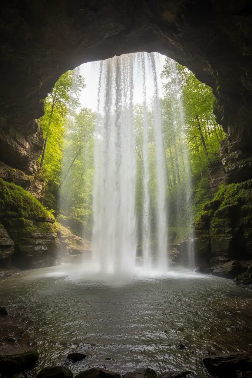 Waterfall from Inside Cave